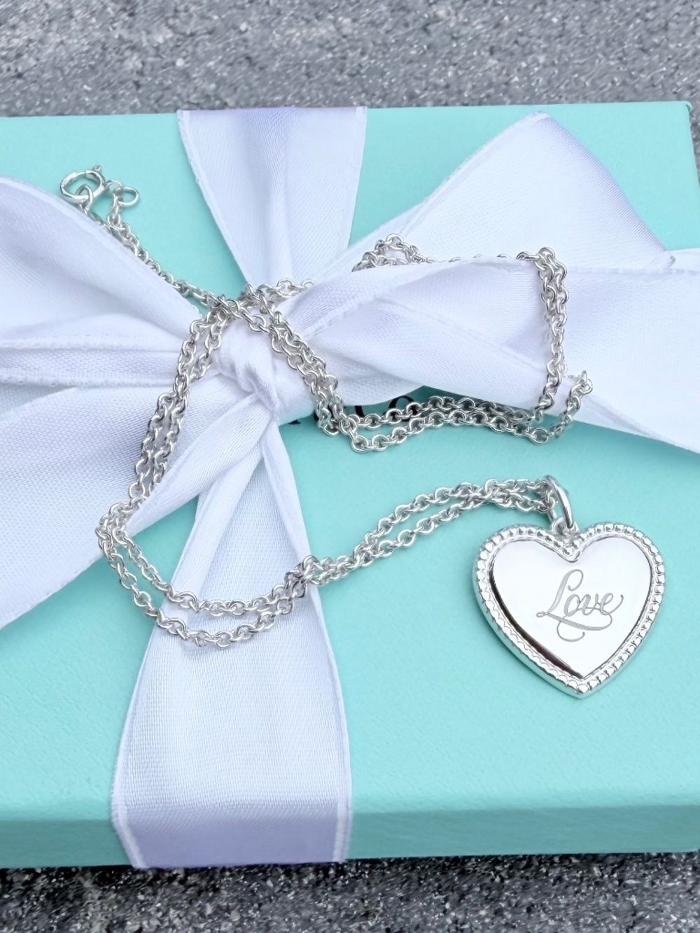 Tiffany & Co Love Heart Charm Pendant Necklace in Silver, 20 inch